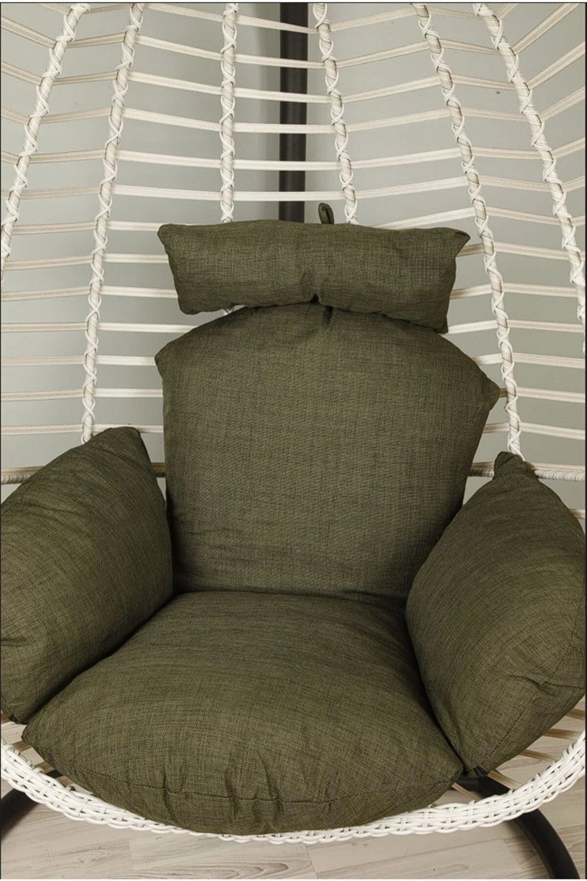 Capri Rattan Tek Kişilik Bahçe Balkon Salıncağı - Armut Salıncak 2mm Profil Su İtici Keten Minderli