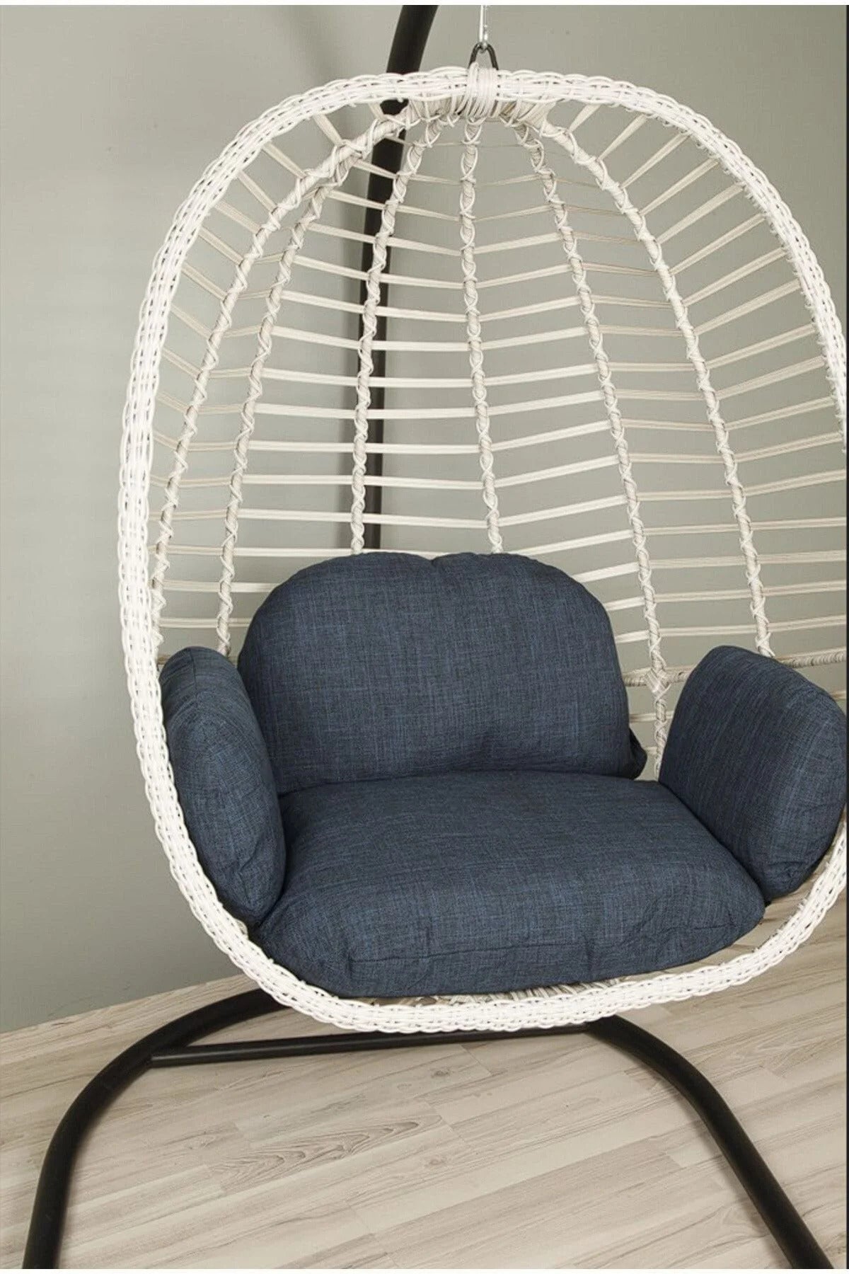 Capri Rattan Tek Kişilik Bahçe Balkon Salıncağı - Armut Salıncak 2mm Profil Su İtici Keten Minderli