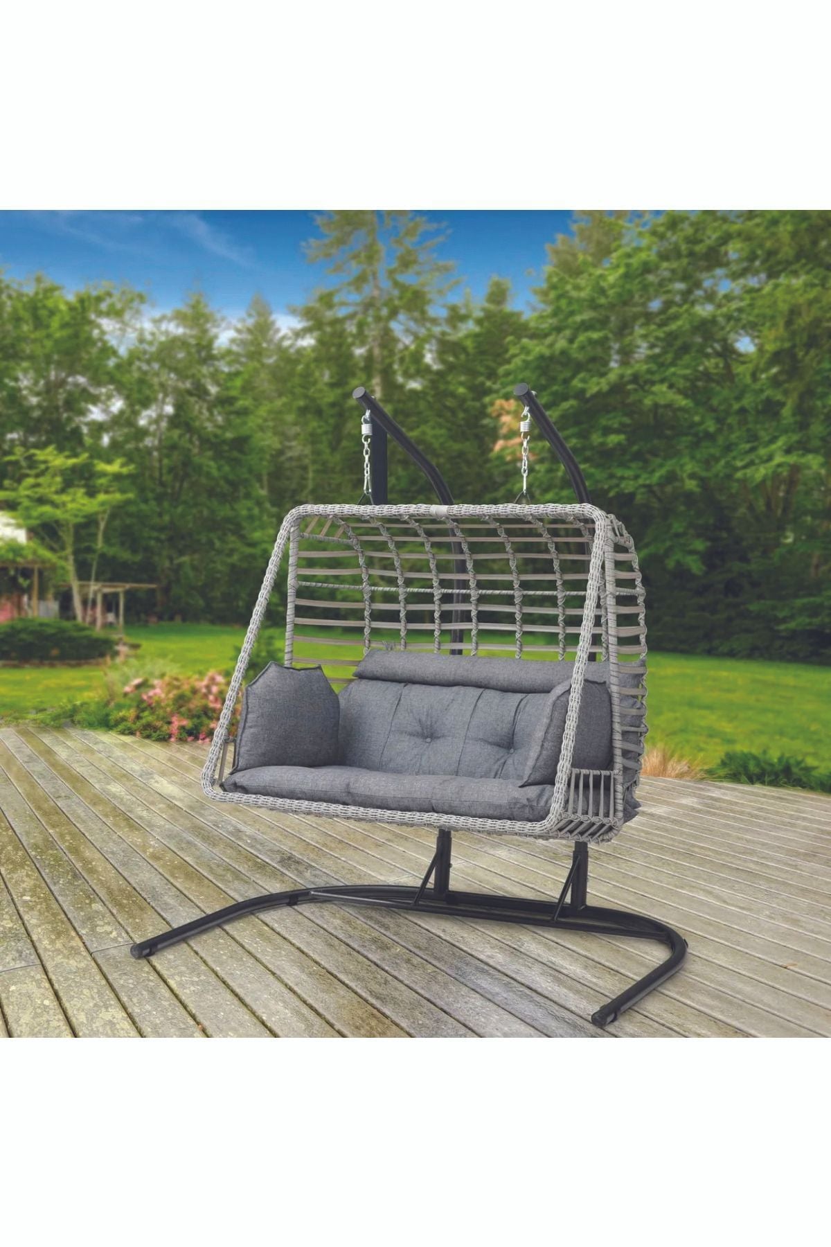 Gri Gri Salina Bahçe Salıncağı Bahçe Mobilyası Balkon Salıncağı Modern 6 Ay Hasır 112 x 205 Modern