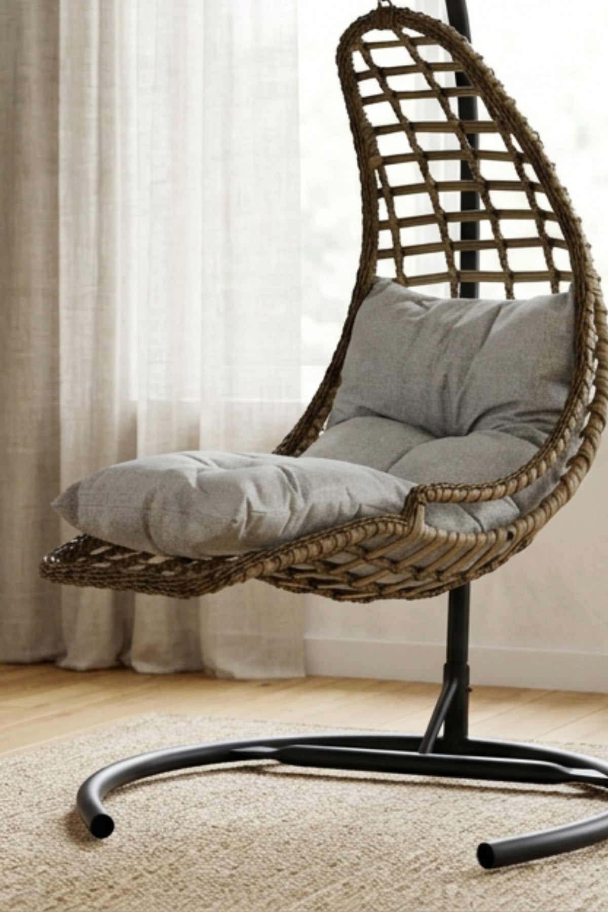 Relax Rattan Tek Kişilik Bahçe Salıncağı Bahçe Mobilyası Balkon Salıncağı Ev Salıncağı Ayak Uzatmalı