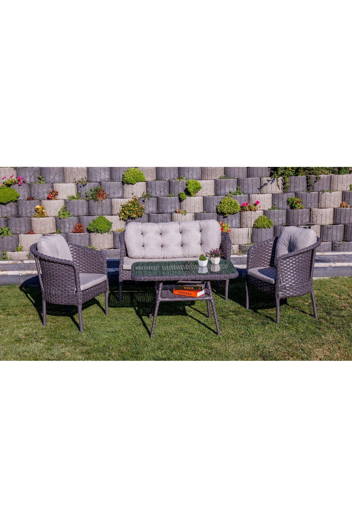 Garden cannes Rattan Bahçe Balkon Mobilyası 2+1+1 ve Masa