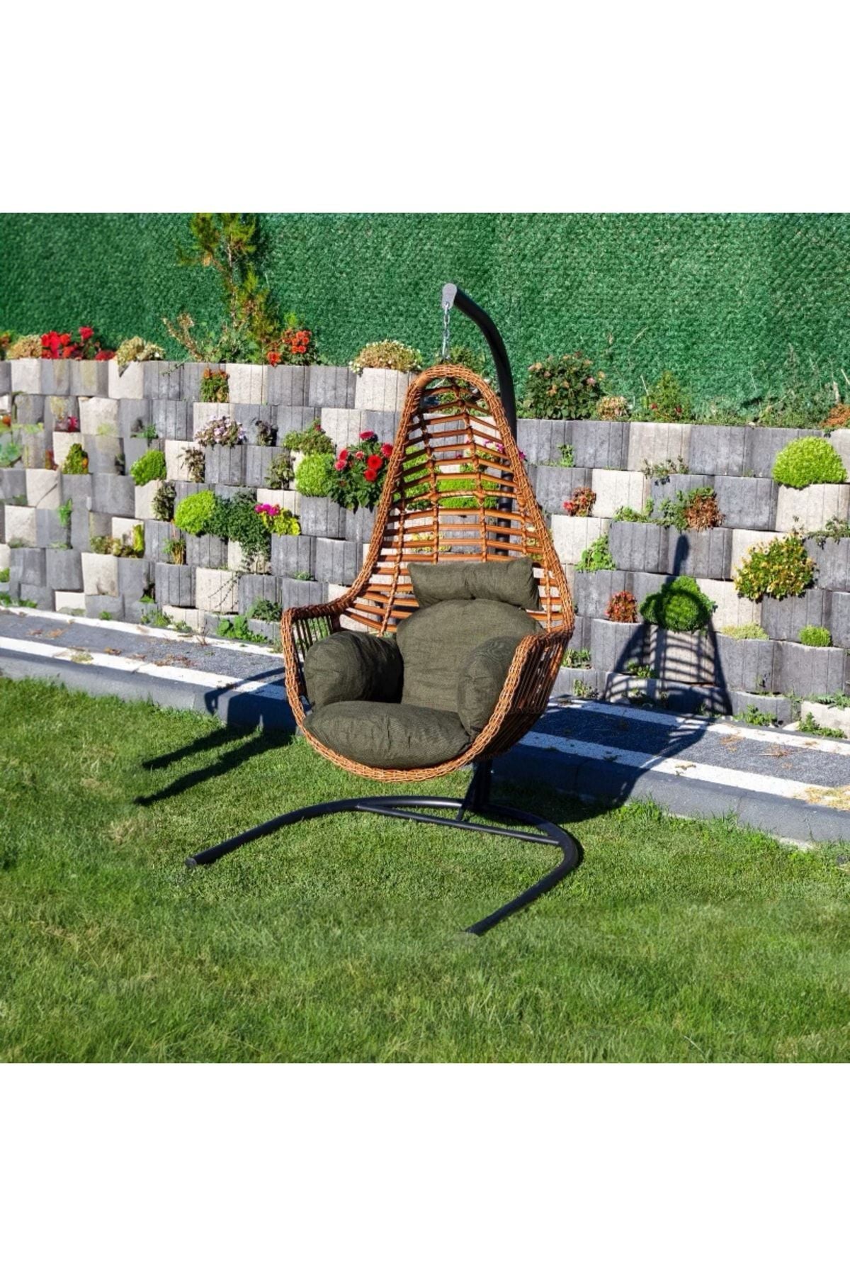 Sardinya Rattan Tek Kişilik Bahçe Salıncağı Bahçe Mobilyası Balkon Salıncağı Ev Salıncağı