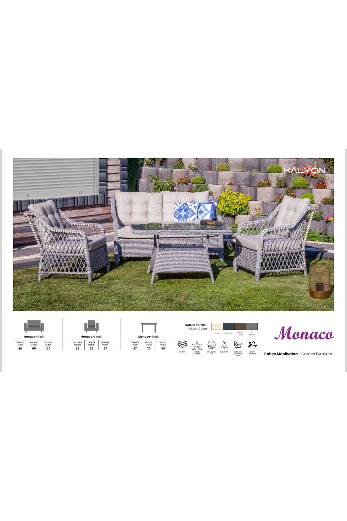 Garden Monaco Rattan Bahçe Balkon Mobilyası 2+1+1 ve Masa