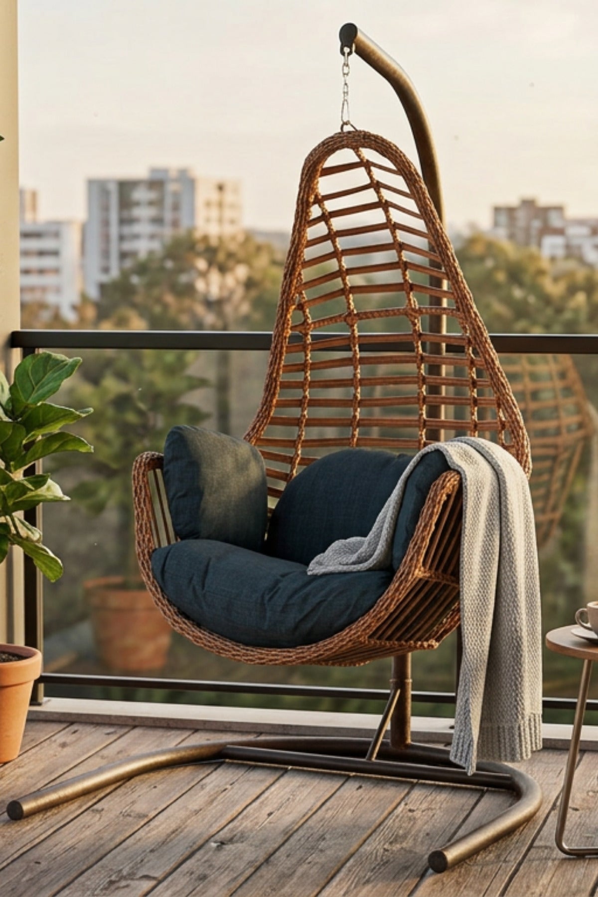Sardinya Yeşil Rattan Tek Kişilik Bahçe Balkon Salıncağı Armut 120 Kg