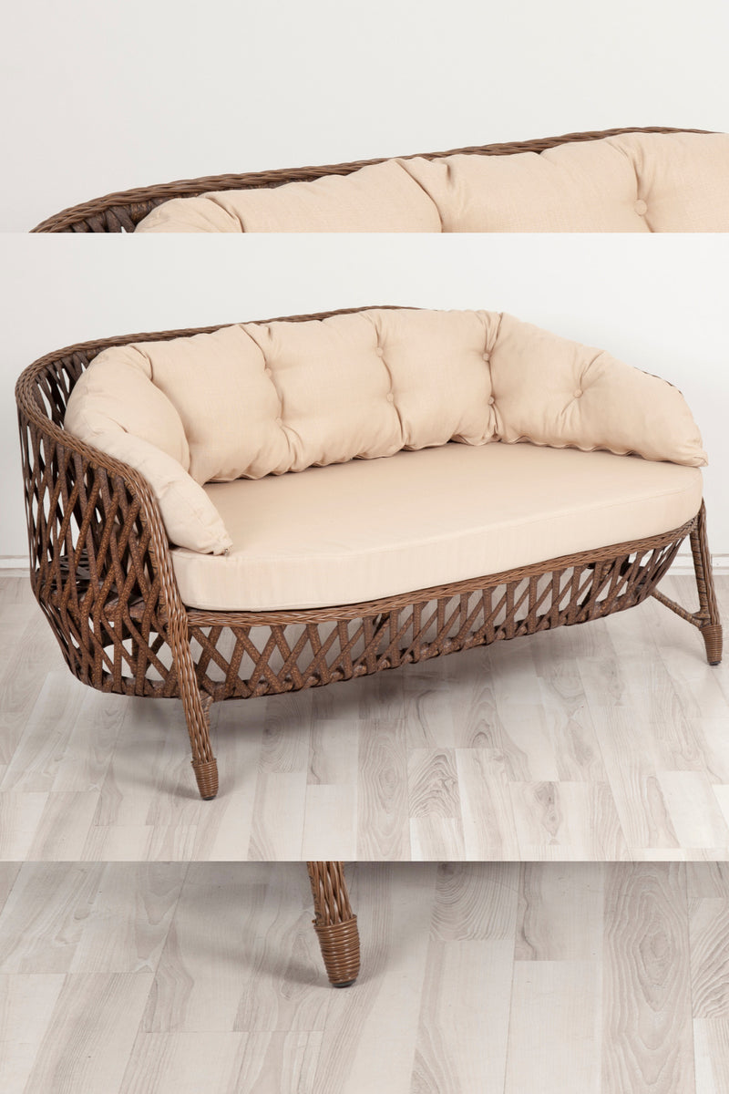 Sicilya 3+1+1 Rattan Örgü Bahçe Mobilyası Yuvarlak Cam Masa