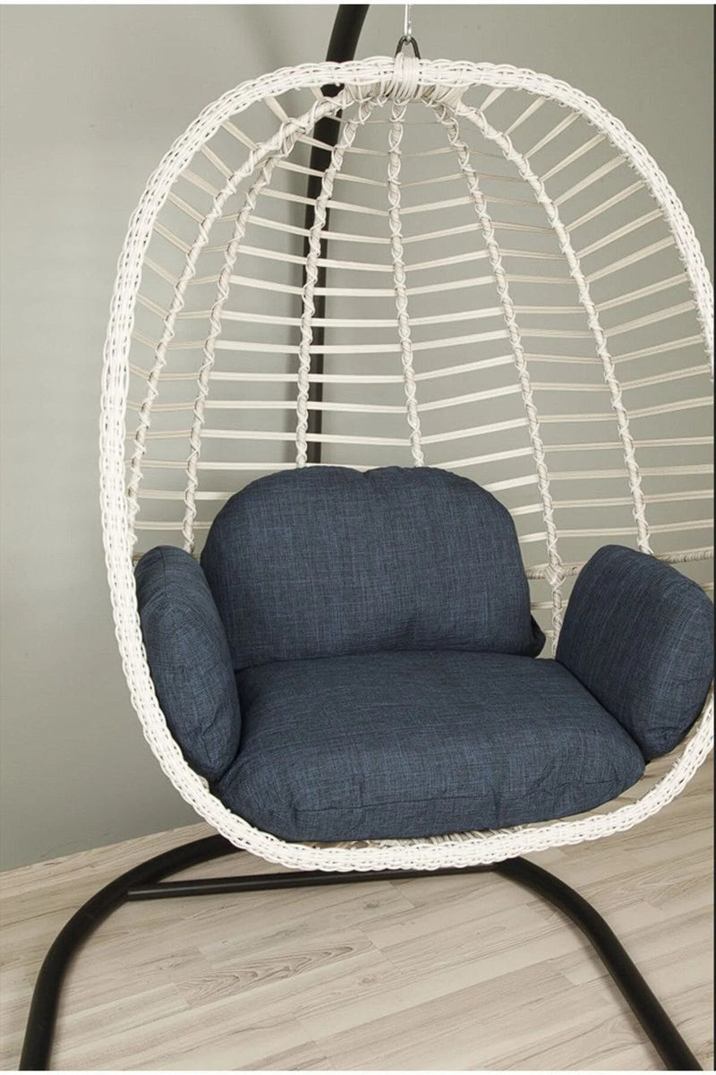 Capri Rattan Tek Kişilik Bahçe Balkon Salıncağı - Armut Salıncak 2mm Profil Su İtici Keten Minderli