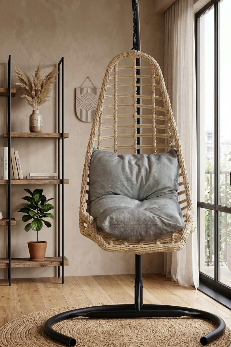 Relax Rattan Tek Kişilik Ayak Uzatmalı Balkon Bahçe Salıncağı