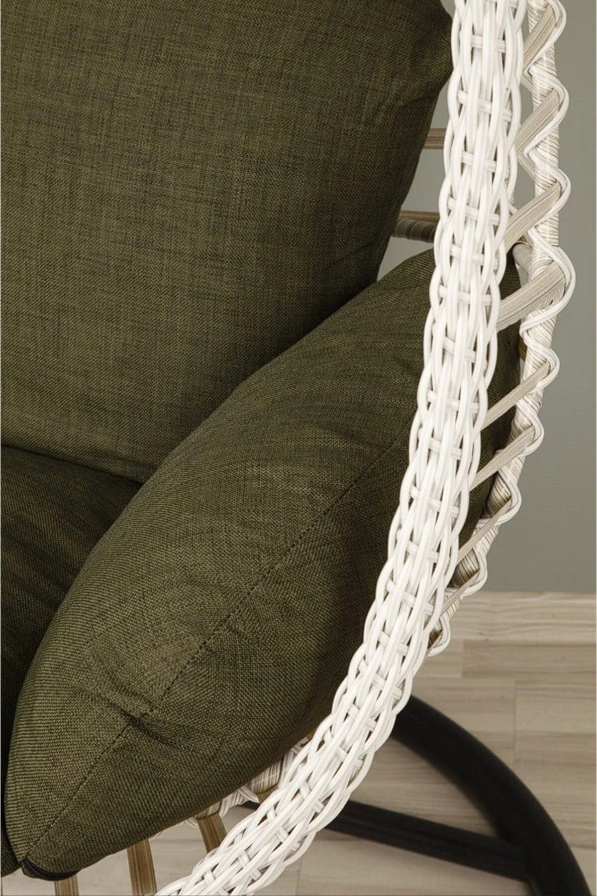 Capri Rattan Tek Kişilik Bahçe Balkon Salıncağı - Armut Salıncak 2mm Profil Su İtici Keten Minderli