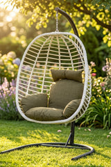 Capri Rattan Tek Kişilik Bahçe Balkon Salıncağı - Armut Salıncak 2mm Profil Su İtici Keten Minderli