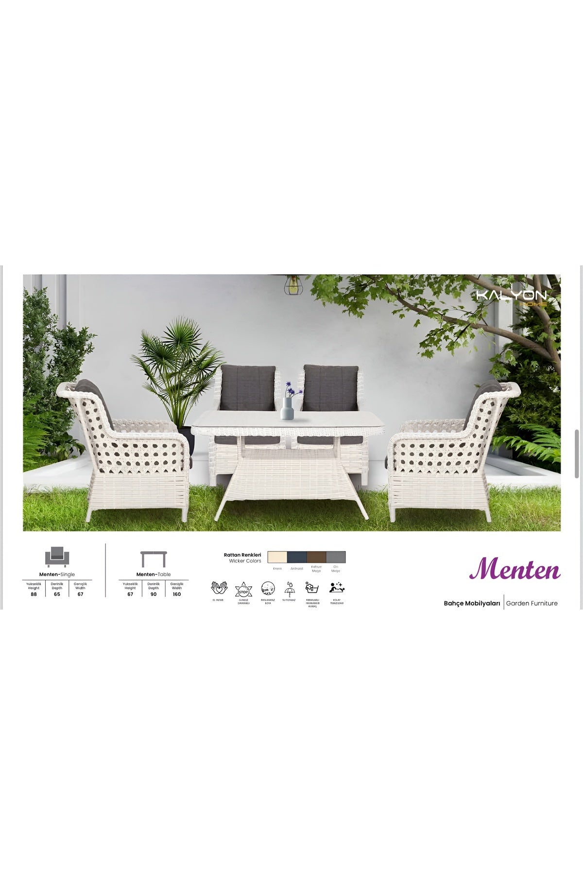 Garden Menten Rattan Bahçe Balkon Mobilyası 4 Tekli Berjer ve Masa