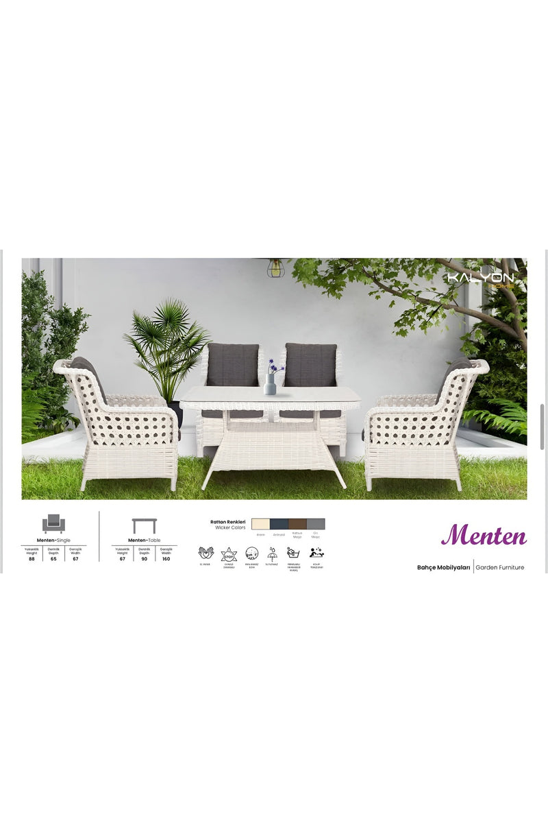 Garden Menten Rattan Bahçe Balkon Mobilyası 4 Tekli Berjer ve Masa