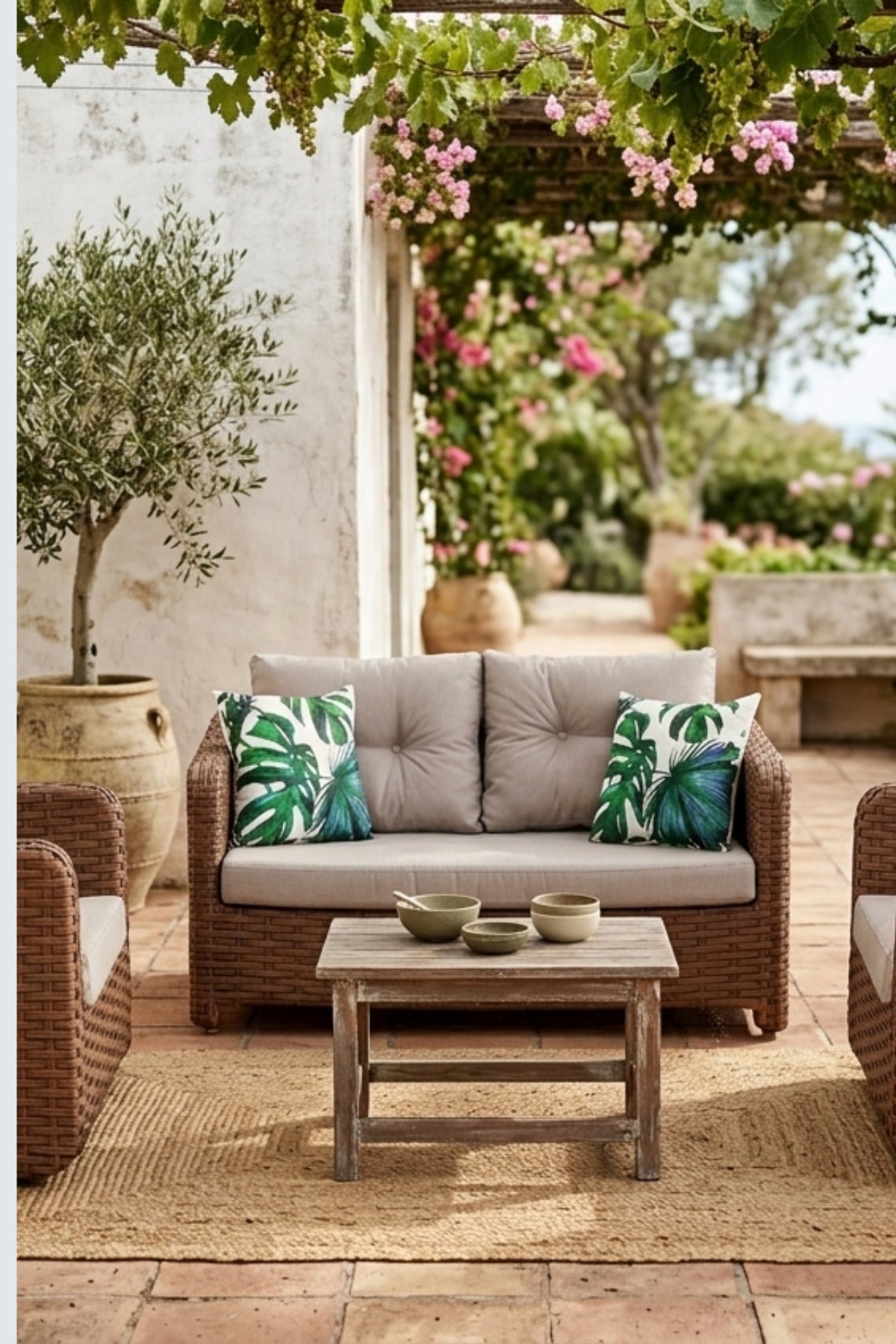 Pucon Bahçe Balkon Rattan Oturma Grubu 4 Kişilik 2+1+1 Koltuk Takımı