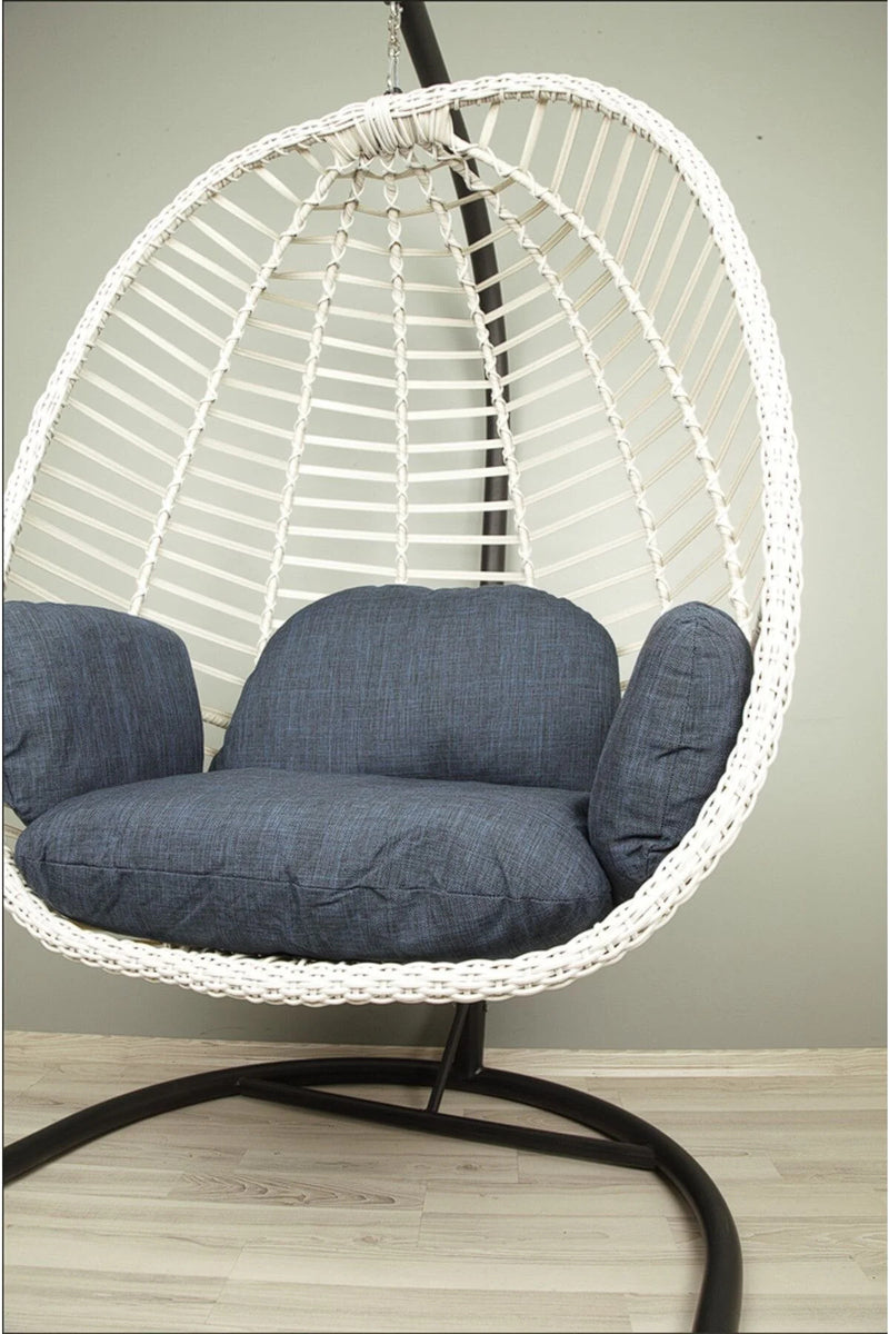 Capri Rattan Tek Kişilik Bahçe Balkon Salıncağı - Armut Salıncak 2mm Profil Su İtici Keten Minderli