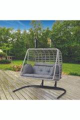 Gri Gri Salina Bahçe Salıncağı Bahçe Mobilyası Balkon Salıncağı Modern 6 Ay Hasır 112 x 205 Modern