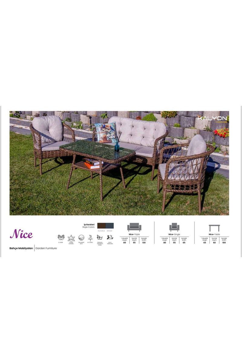 Garden Nice Rattan Bahçe Balkon Mobilyası 2+1+1 ve Masa