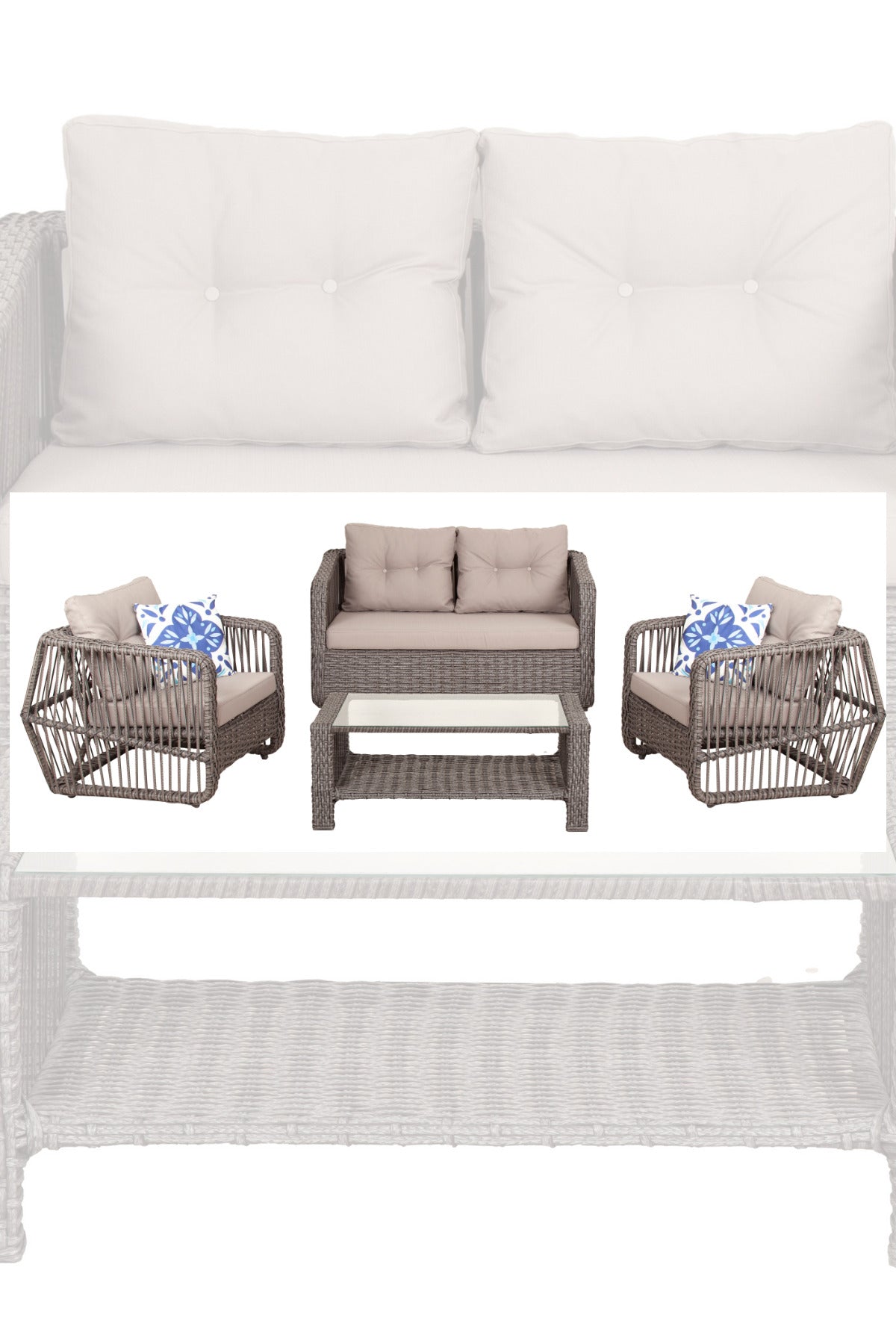 Pucon Bahçe Balkon Rattan Oturma Grubu 4 Kişilik 2+1+1 Koltuk Takımı