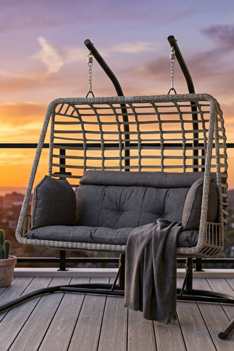 Gri Gri Salina Bahçe Salıncağı Bahçe Mobilyası Balkon Salıncağı Modern 6 Ay Hasır 112 x 205 Modern