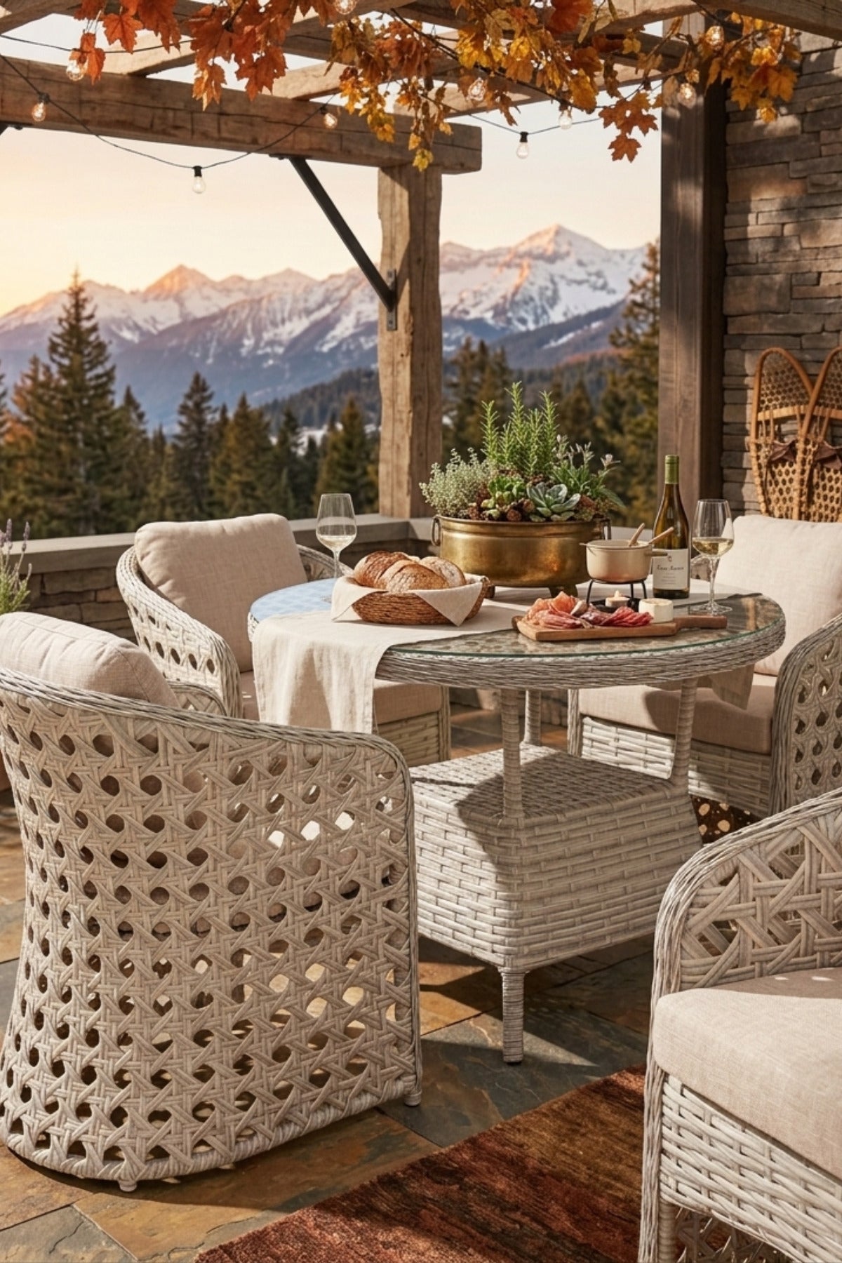 Oslo Rattan 4 Kişilik Bahçe Masa Takımı Balkon Masa Sandalye Takımı Yuvarlak Cam Masa