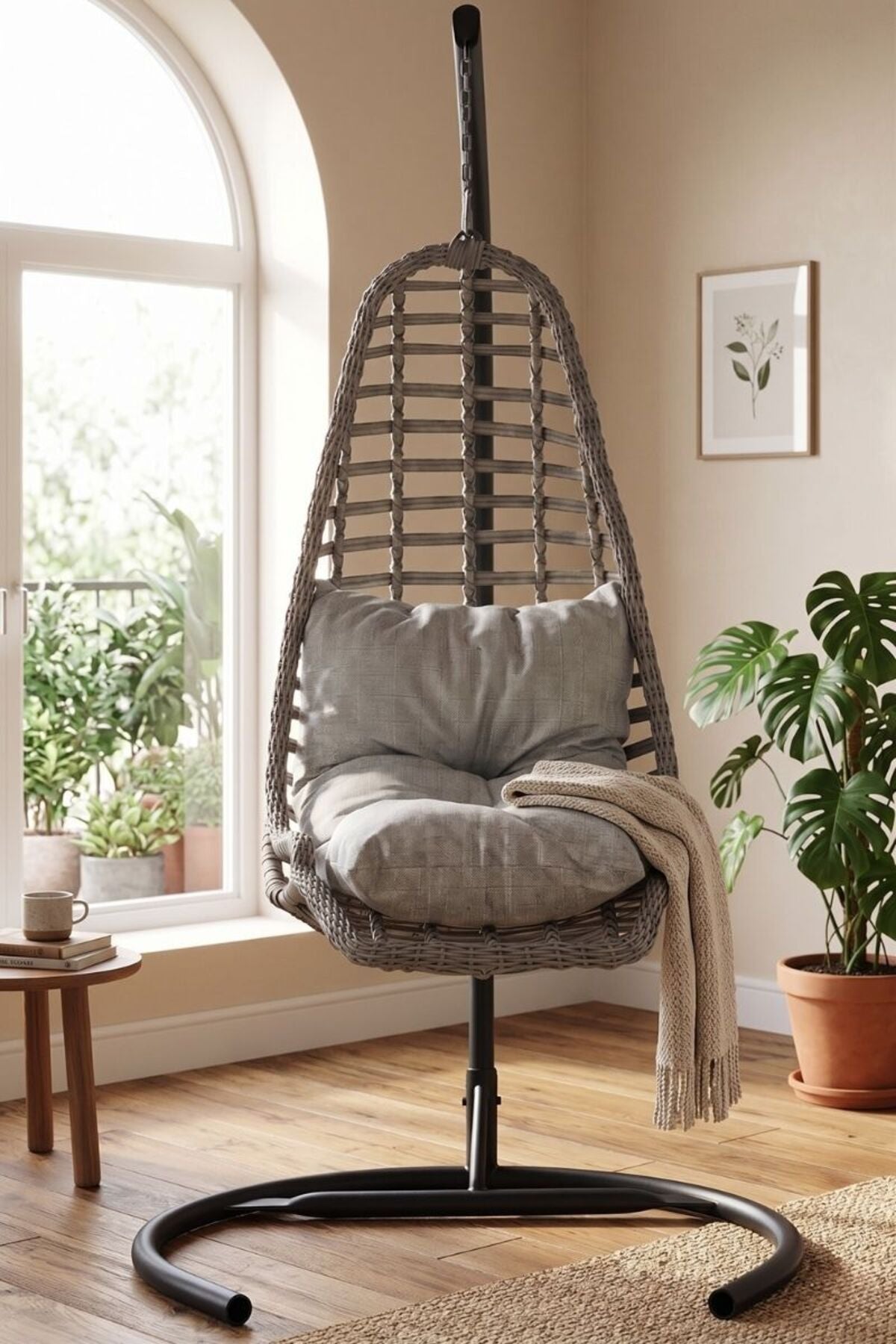 Relax Rattan Tek Kişilik Ayak Uzatmalı Balkon Bahçe Salıncağı