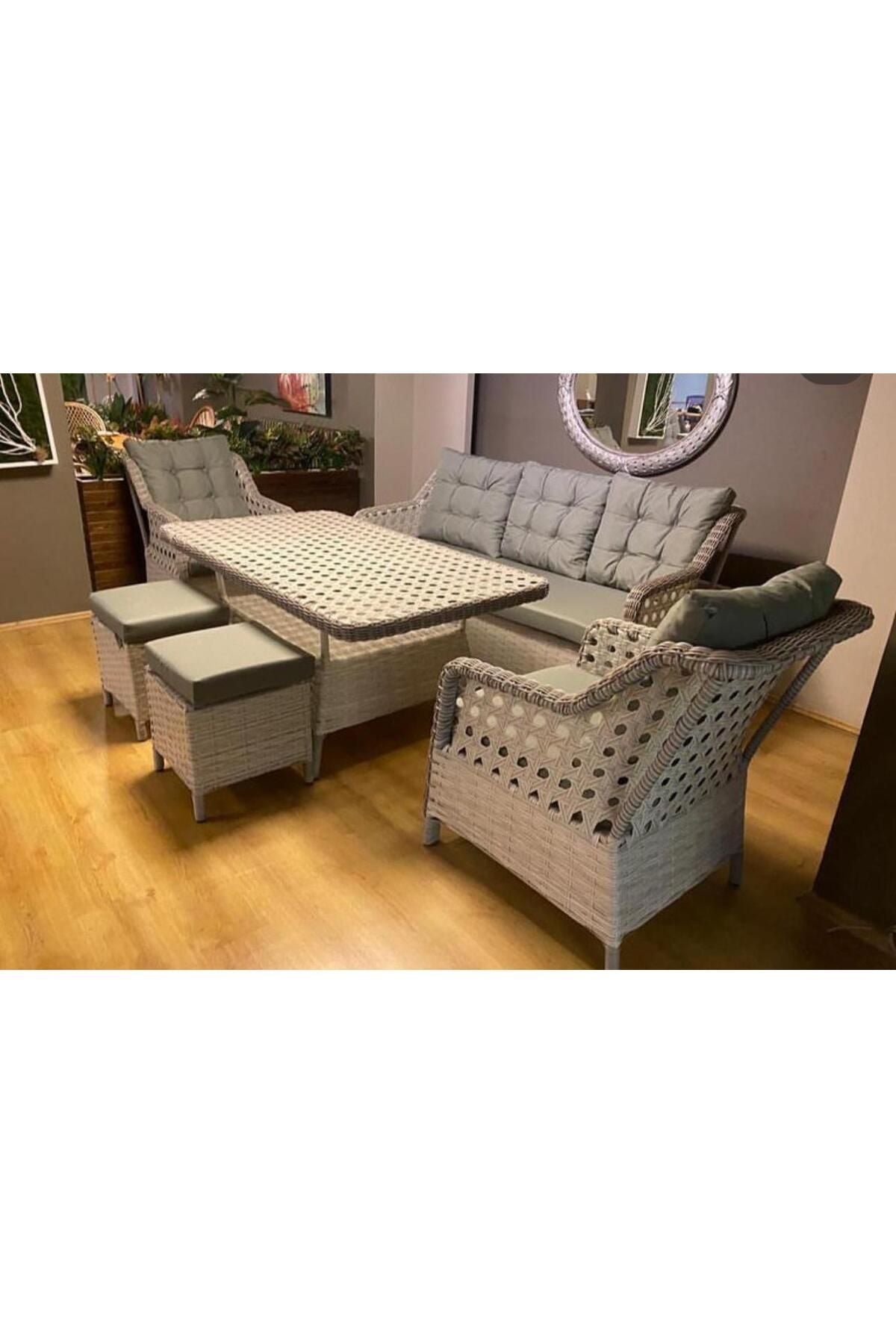 Garden Marsilya Rattan Bahçe Balkon Mobilyası 3+1+1+2puf ve Masa