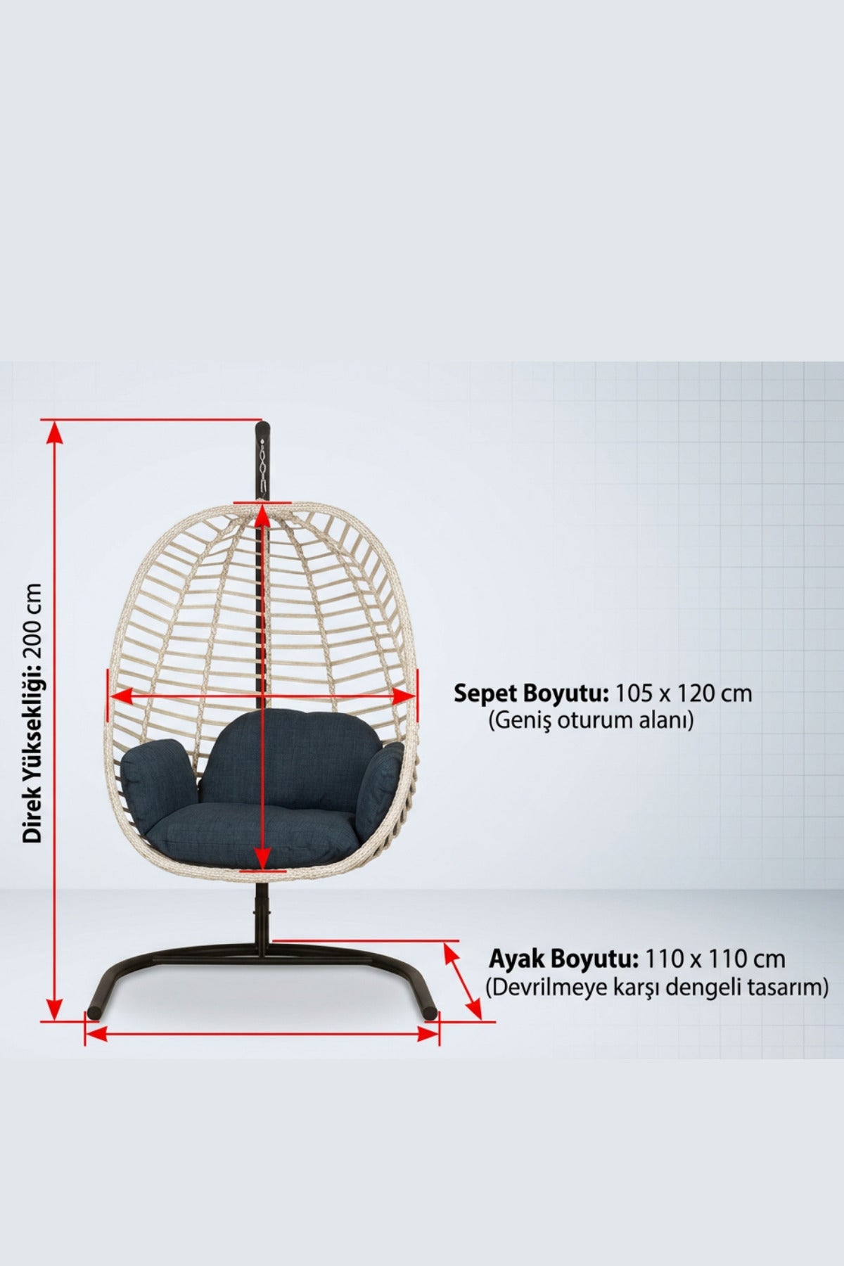 Capri Rattan Tek Kişilik Bahçe Balkon Salıncağı - Armut Salıncak 2mm Profil Su İtici Keten Minderli