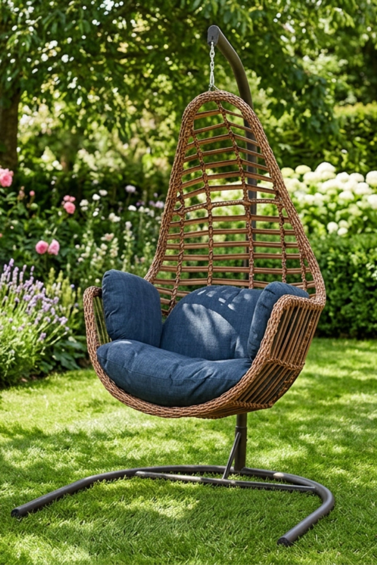 Sardinya Yeşil Rattan Tek Kişilik Bahçe Balkon Salıncağı Armut 120 Kg