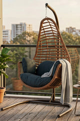 Sardinya Yeşil Rattan Tek Kişilik Bahçe Balkon Salıncağı Armut 120 Kg