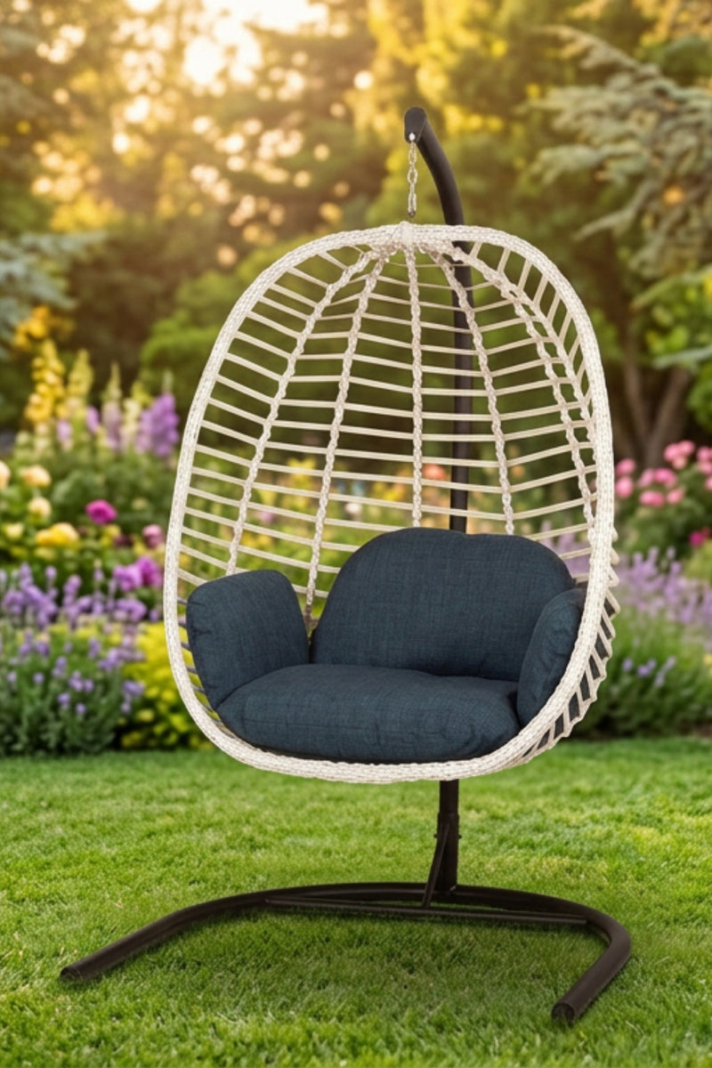 Capri Rattan Tek Kişilik Bahçe Balkon Salıncağı - Armut Salıncak 2mm Profil Su İtici Keten Minderli