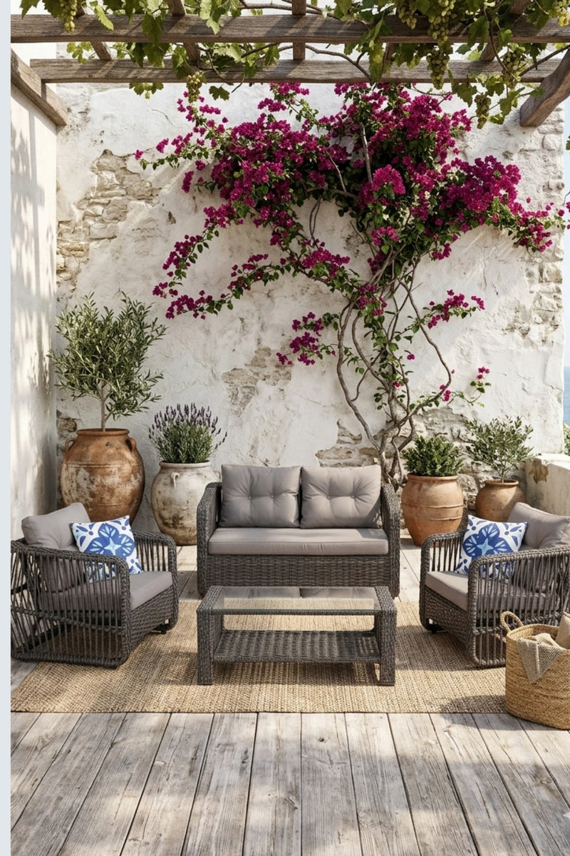 Pucon Bahçe Balkon Rattan Oturma Grubu 4 Kişilik 2+1+1 Koltuk Takımı
