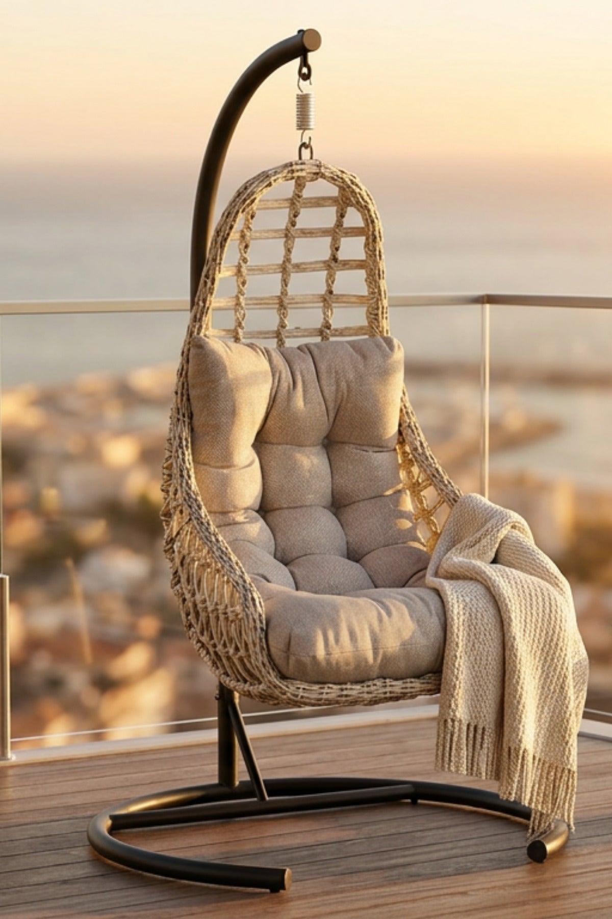 Split Tek Kişilik Bahçe Salıncağı Balkon Salıncağı Ayaklı Rattan Salıncak