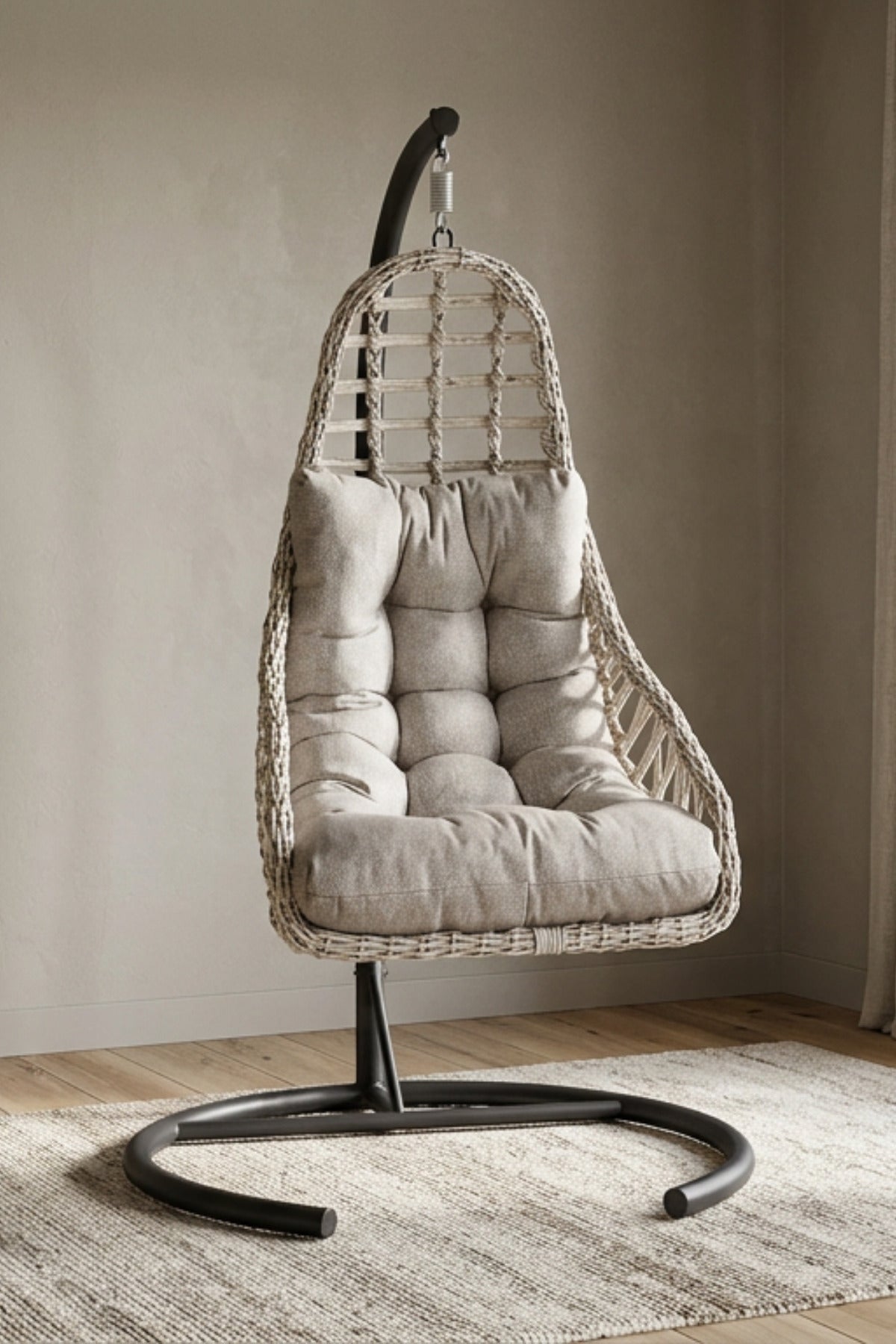 Split Tek Kişilik Bahçe Salıncağı Balkon Salıncağı Ayaklı Rattan Salıncak