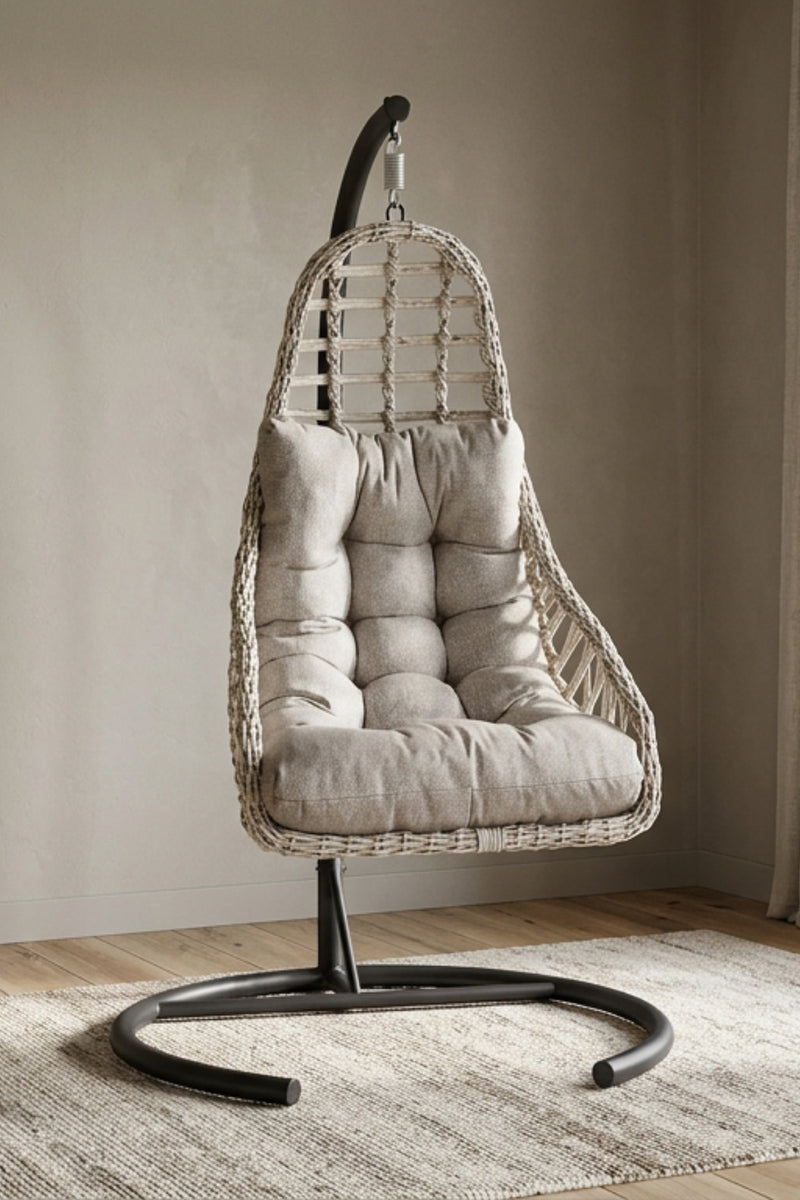 Split Tek Kişilik Bahçe Salıncağı Balkon Salıncağı Ayaklı Rattan Salıncak