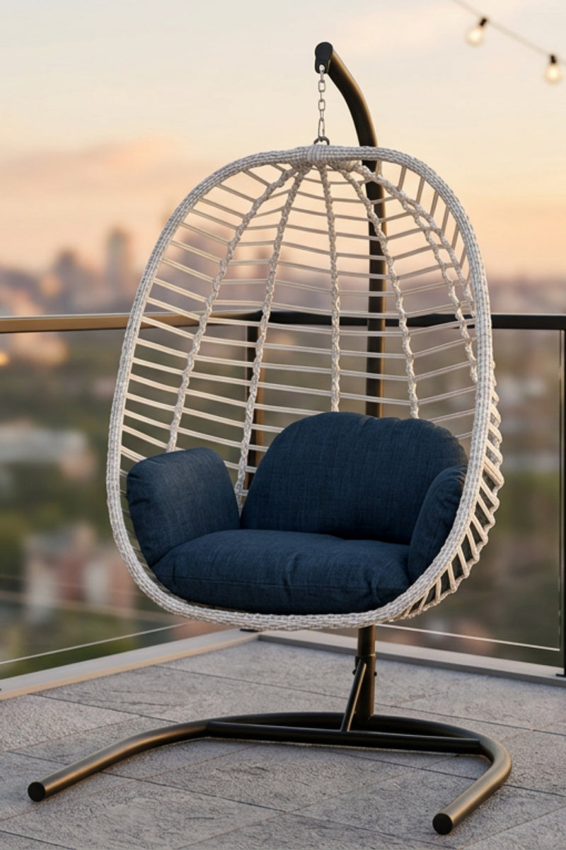 Capri Rattan Tek Kişilik Bahçe Balkon Salıncağı - Armut Salıncak 2mm Profil Su İtici Keten Minderli