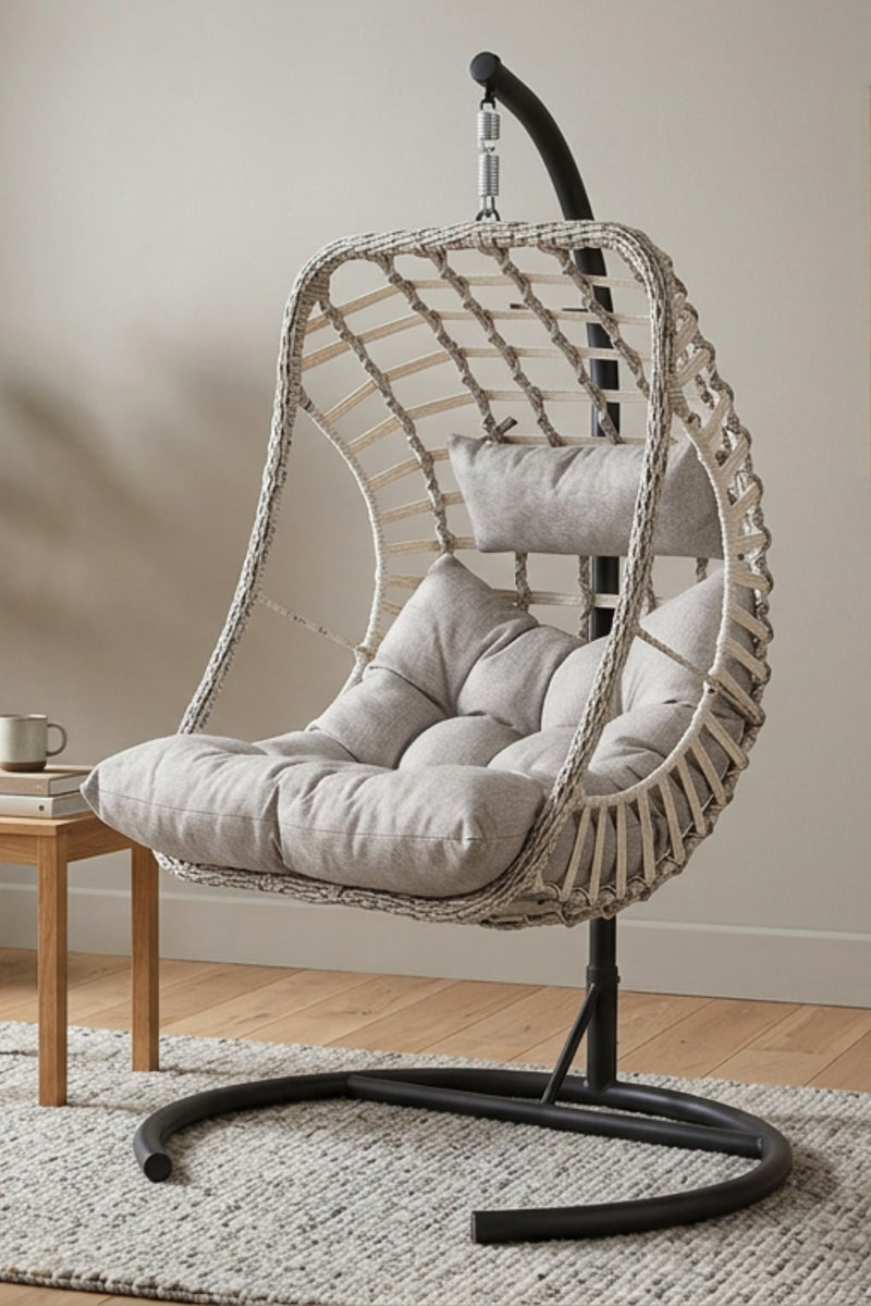 Pisa Tek Kişilik Egg Salıncak Bahçe Balkon Ayaklı Yastıklı Rattan